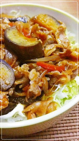 息子のイチオシ✿なすと豚肉丼✿