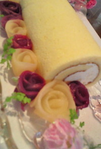 母の日☆桃缶でバラ♪ロールケーキ～☆