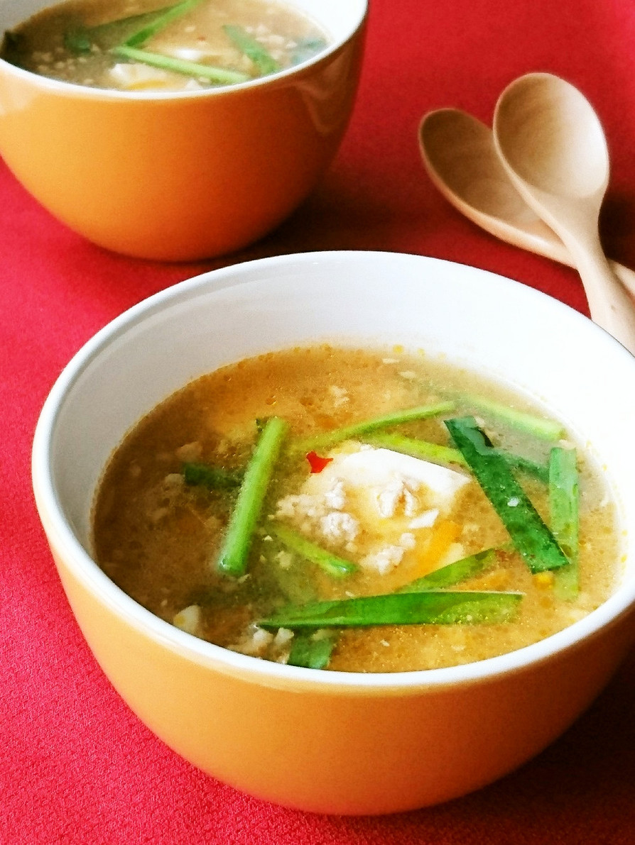 豆腐とひき肉のピリ辛とろみスープの画像
