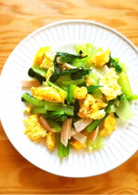 小松菜といり卵のオリーブオイル和え