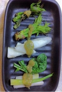 野菜ソムリエの山菜五種盛り山椒味噌和え