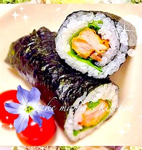 から巻き☆唐揚げ酢飯のり巻き。ஐஃ