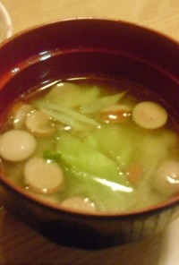 牛蒡とソーセージの変わり味噌スープ