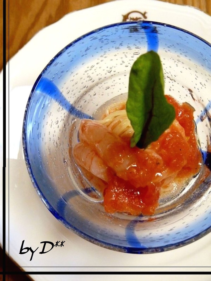 甘エビとトマトの冷製パスタの画像