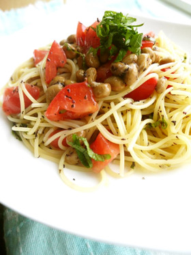 納豆トマト×Wシソ♡冷製パスタ♡