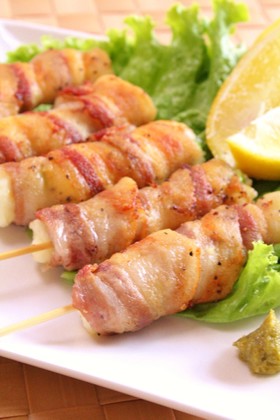 枝豆チーズ入り♪カリふわ豚巻き串