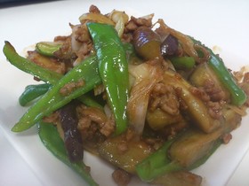 すぐできる♪ナスとピーマンのひき肉炒め