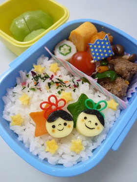 彦星と織姫の七夕キャラ弁 ひな祭りにも♪