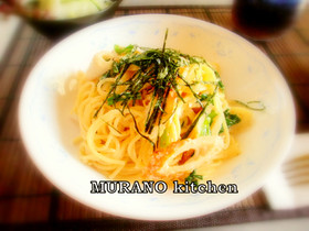~にらとちくわの明太子パスタ~