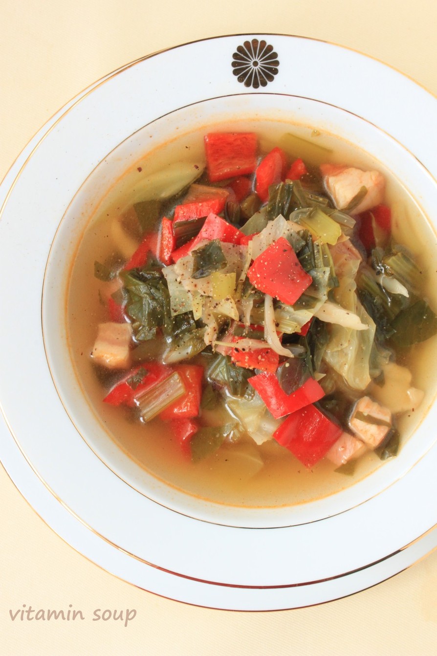 お野菜天国！パプリカと小松菜のスープの画像