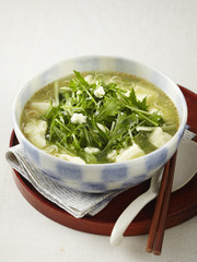 くずし豆腐と水菜のとろみ塩チャルメラの写真