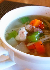 簡単☆根菜と豚バラ肉のコク旨スープ