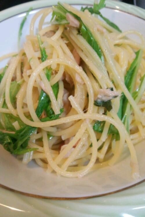 ツナと水菜の梅じそスパゲティ。の画像