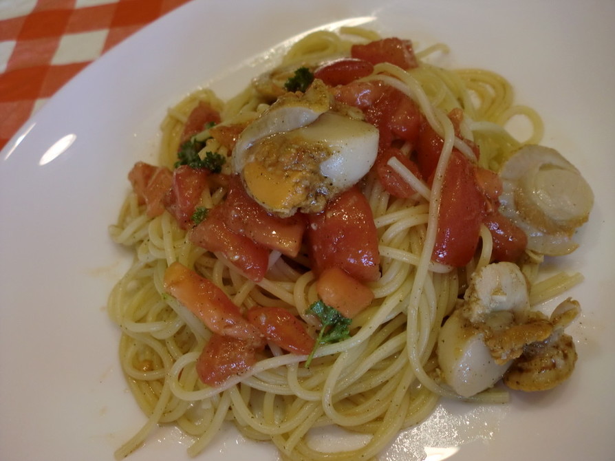 冷製パスタ　トマトとホタテのスパゲティの画像