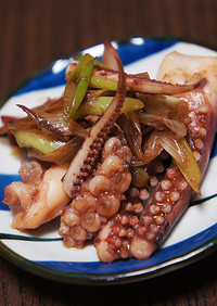 イカ下足とネギの生姜麺つゆ焼き