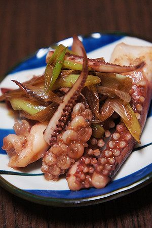 イカ下足とネギの生姜麺つゆ焼きの画像