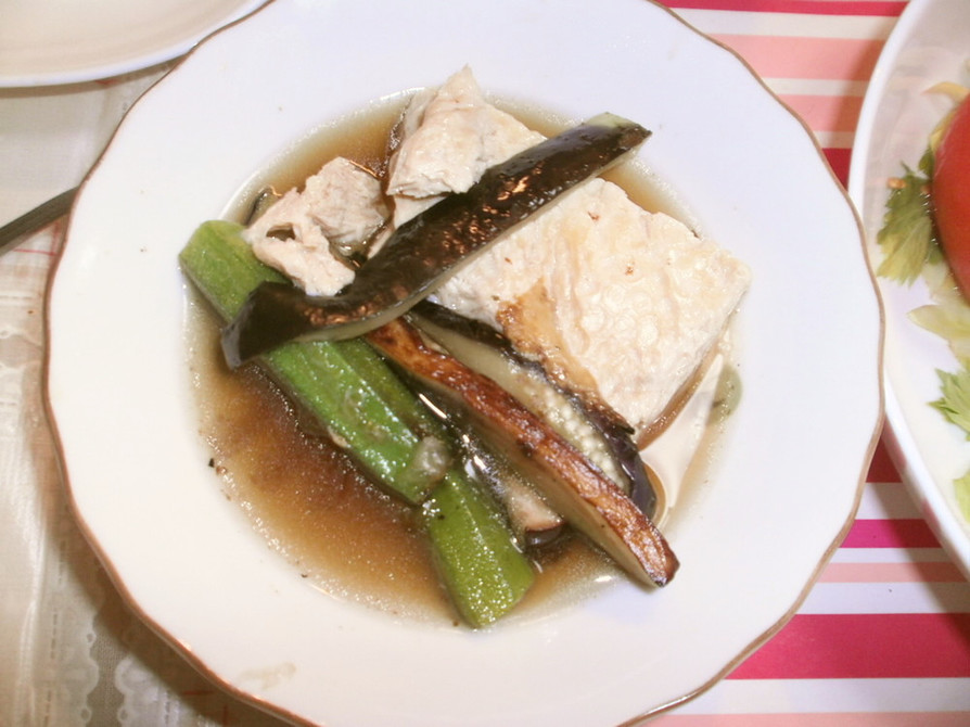 敬老の日に♡冷凍豆腐と夏野菜の煮びたしの画像