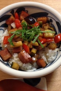 ナスとズッキーニのバルサミコ丼