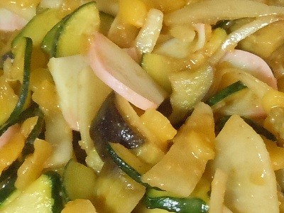 夏野菜とかまぼこの甘味噌炒めの画像