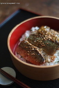 秋刀魚（鰯・鯵）の蒲焼・梅紫蘇丼。