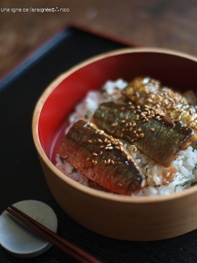 秋刀魚(鰯・鯵)の蒲焼・梅紫蘇丼。
