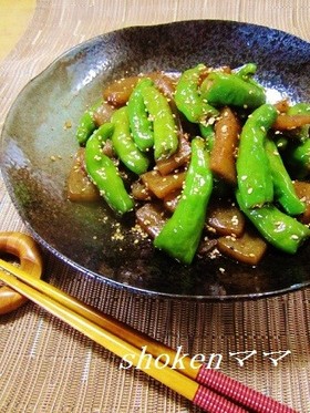 旨っ!シシトウとコンニャクの甘辛炒め♪