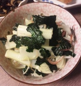 山うどとみょうがの甘酢和え・海苔仕立て