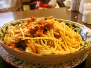 自作・野菜トマトソースのスパゲッティの画像