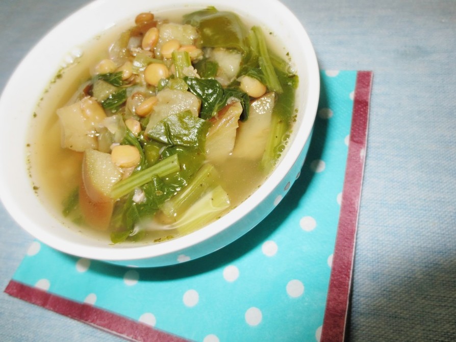 レンズ豆と小松菜のスープの画像