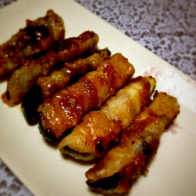 なすを豚バラでマキマキ照り焼き