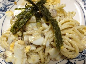 ゆで卵&魚缶でサラスパ♪