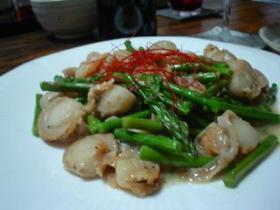 帆立とアスパラの炒め物