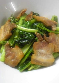 カリカリ茹で豚と小松菜の炒めもの 