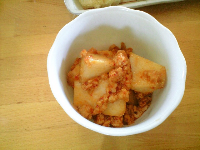 長芋と鷄挽肉のピリ辛味噌炒めの画像