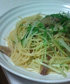 水菜と豚肉のペペロンチーノ風パスタ☆の画像