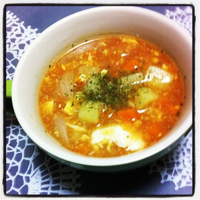 簡単！野菜のトマト風スープ（コンソメ）の写真