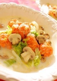 鮭団子白菜マッシュルームのクリームスープ