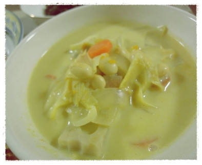 カレー風味の豆乳スープの写真