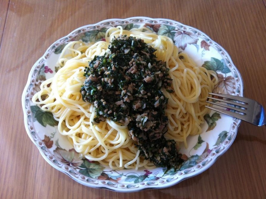 ニラ肉味噌スパゲッティの画像