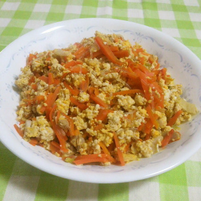 人参･豆腐･卵の麺つゆ炒めの写真