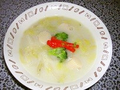 宮城旬野菜。仙台白菜とホタテのクリーム煮の写真