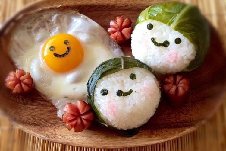 青菜の漬物で キャラ弁 女の子おにぎり レシピ 作り方 By ひのちゃんママ クックパッド