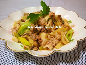 豚肉とエリンギの野沢菜炒め