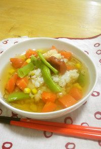 茹で鶏のスープでころころ野菜雑炊