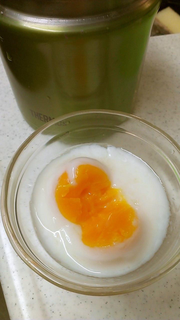 スープボトルでほったらかしのエコな温泉卵の画像