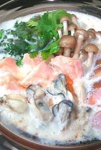 キャンベル缶で☆牡蠣と鮭のホワイト鍋