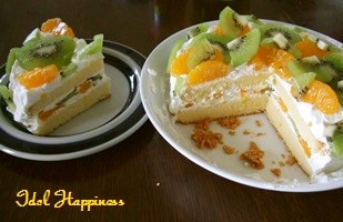 オレンジ＆キウィのデコレーションケーキの画像