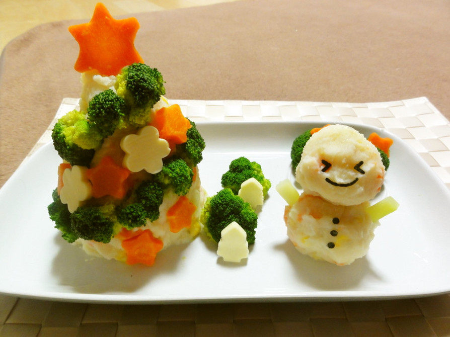 クリスマス☆ツリー＆雪だるまのサラダ☆の画像