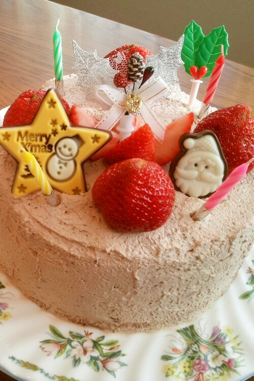クリスマスケーキ♪(ココアスポンジ)の画像