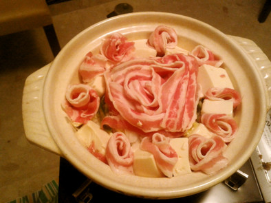 豚バラとねぎと豆腐の常夜鍋の写真